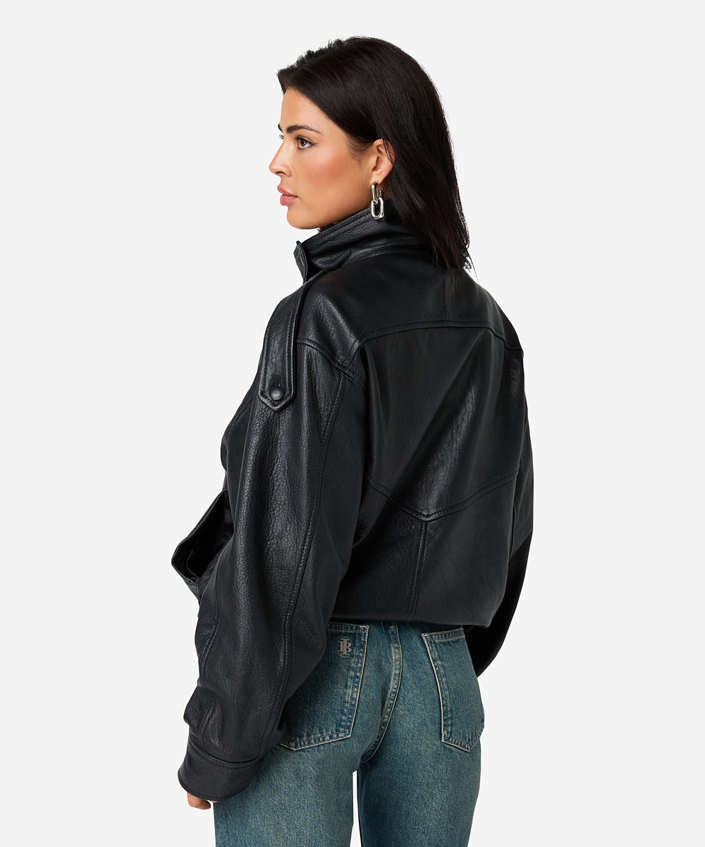 Jozine™ | Stijlvol zwart leren bomberjack